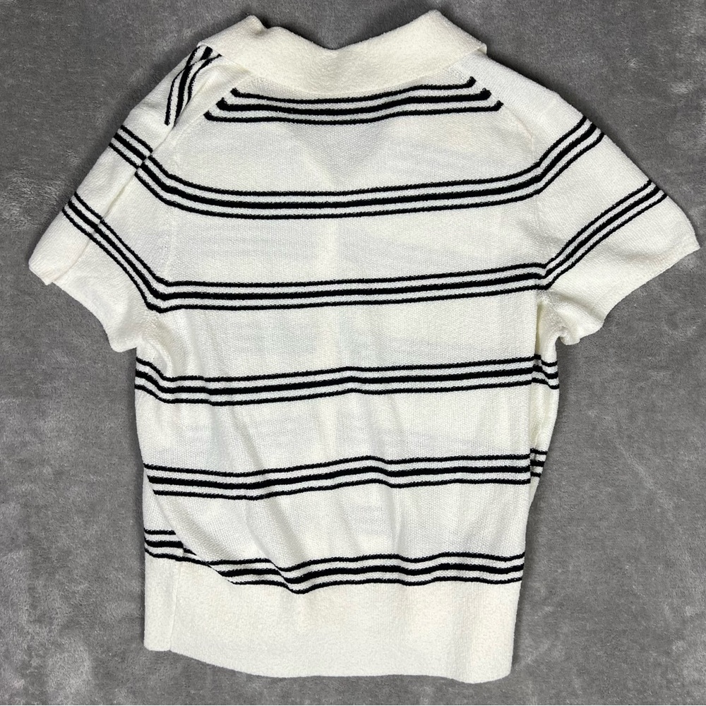 Madewell Top Womens Large Stripe Knit Short Sleeve Button Up Polo Sporty Prep - Picture 6 of 8
